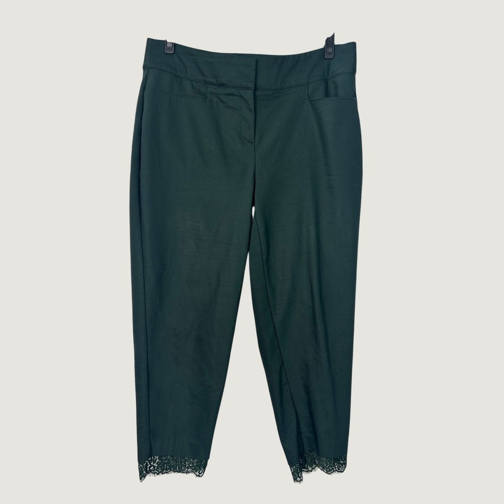 Lane Bryant The Allie Pant Women's Size 16 Dark Hunter Green Lace Trim Hemline